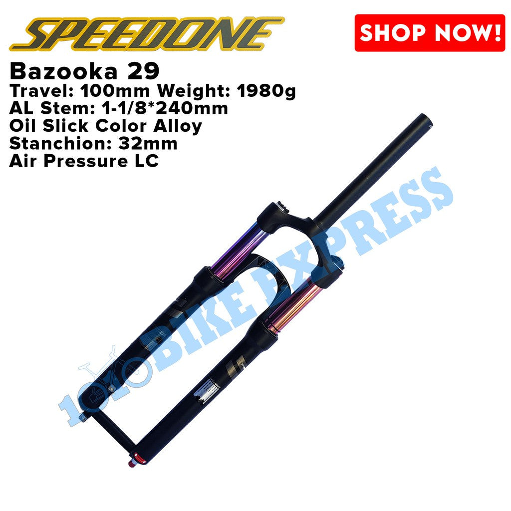 Speed One Bazooka Air Suspension Fork 27.5 And 29 Black Oil Slick Color FOR BICYCLE